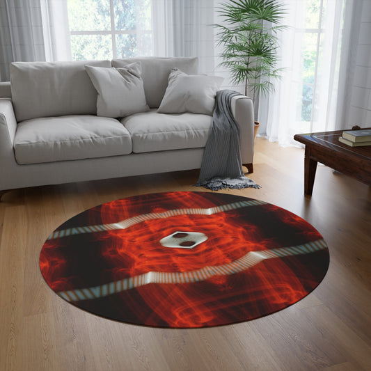 Round Rug Bright Red White Sinkholes shons light painting
