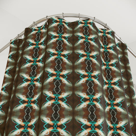 Art Deco Polyester Shower Curtain 70s Blue Hinge Psychedelic Lightpainting designs seandiamondart sdk lpd madeoflight
