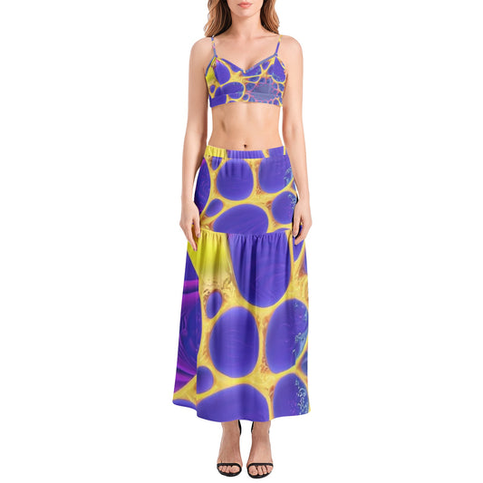 shons yellow bees on purple Bralette Top and High Slit Thigh Skirt Set