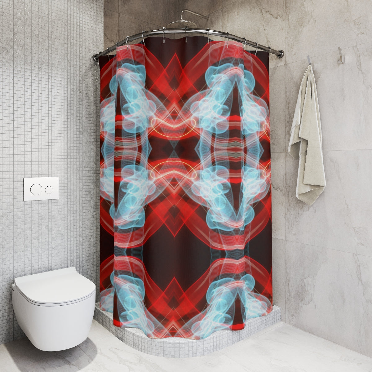 Art Deco Polyester Shower Curtain 70s Blue Red Psychedelic shons lightpainting