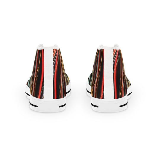 Unisex  High Top Sneakers Bright Red Stripes Blue Black Street wear lightpainting design seandiamondart