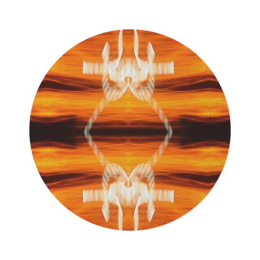 Round Rug Bright Orange Fire Abstract Lightpainting designs seandiamondart sdk mol