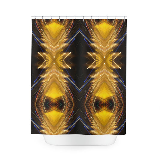 Art Deco Polyester Shower Curtain 70s Yellow Flourish Psychedelic Lightpainting designs seandiamondart shons