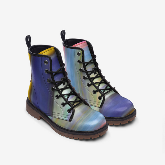 Vegan Leather Lightweight boots Bright Blue Yellow Pastel seandiamondart sdk lghtpainting design - seandiamondart